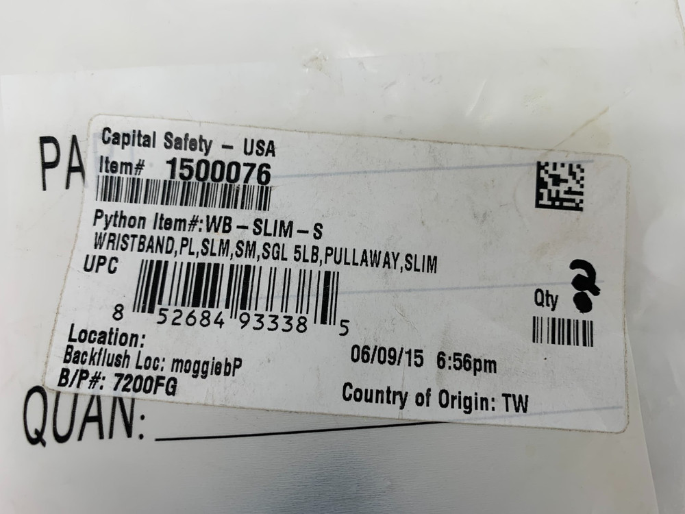 3M DBI-SALA 1500076 Python Pullaway Wristband 5 LB Max. Small Lot of 2