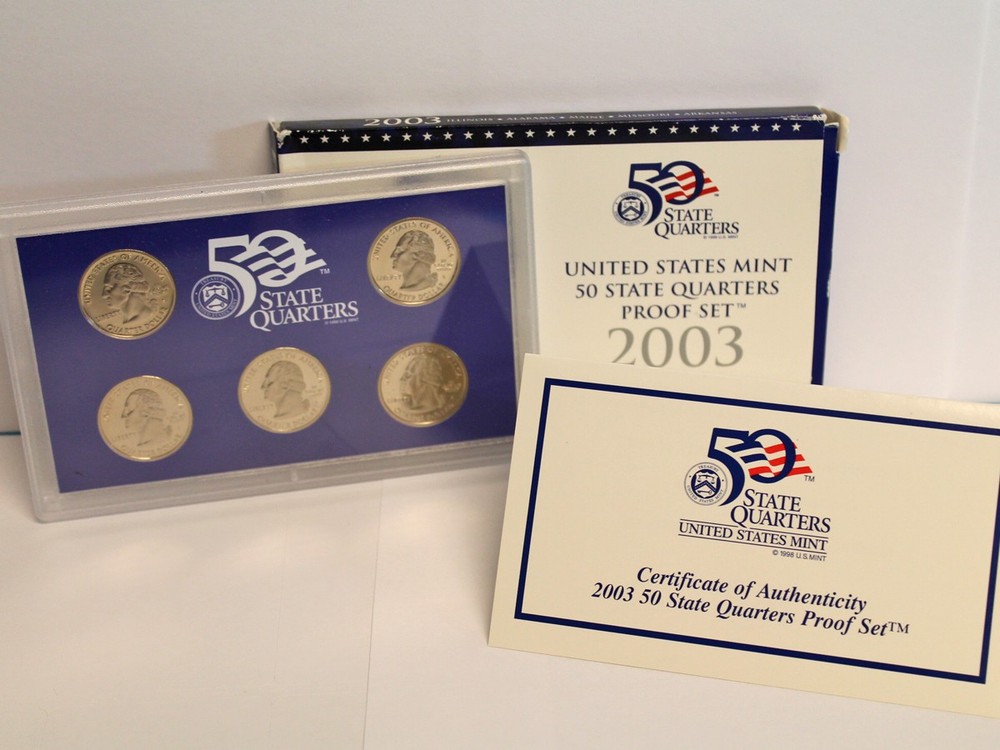 2003 Proof State Quarter Set Gem DCAM (Clad) - (OGP) 5 coins
