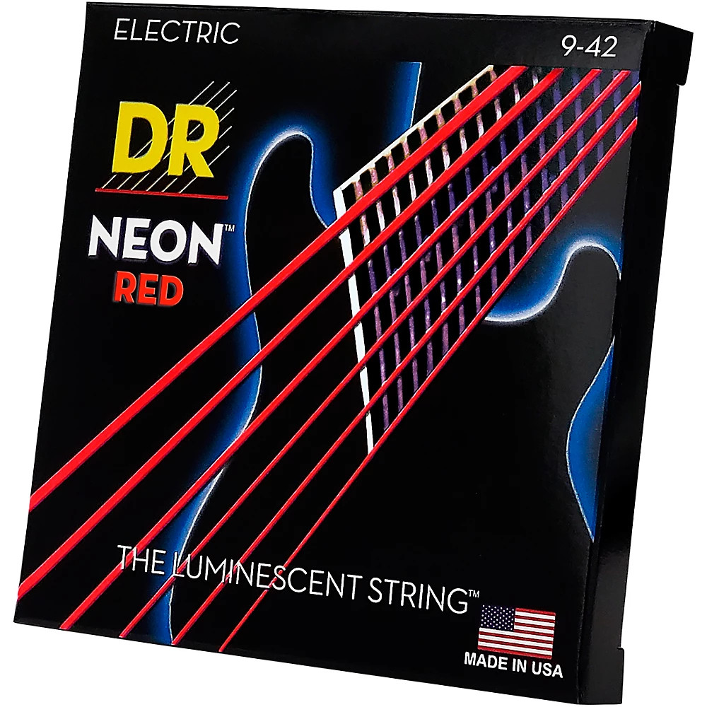 DR Strings Hi-Def NEON Red Coated Light (9-42) Electric Guitar Strings
