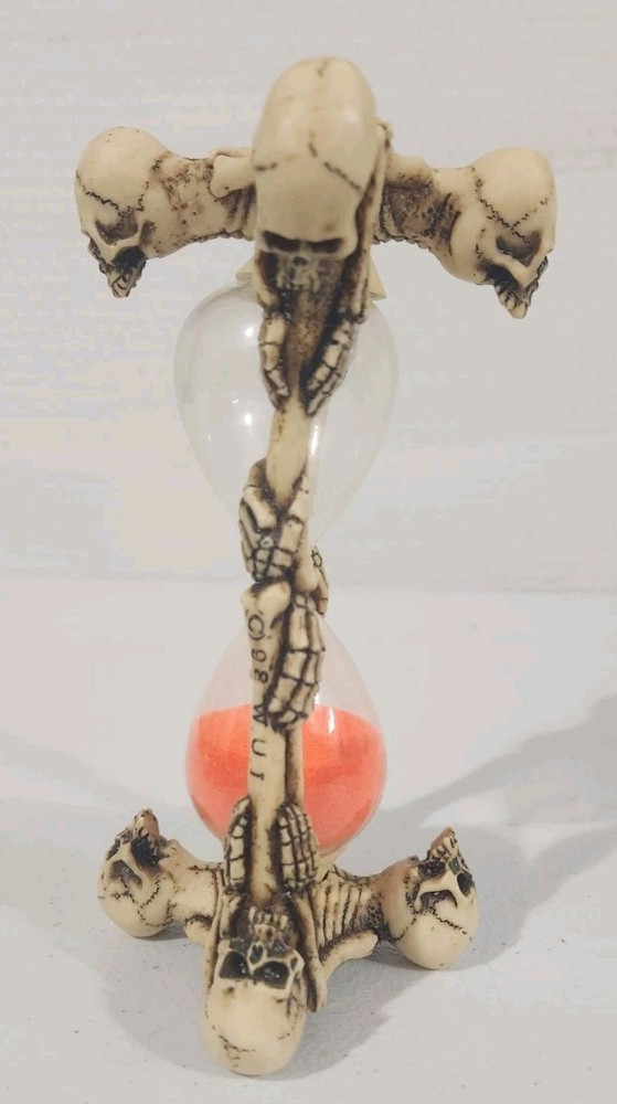 Vtg Skeleton Sand Timer 8 Souls 6" Gothic Skull & Bones Hourglass 5 min Timer