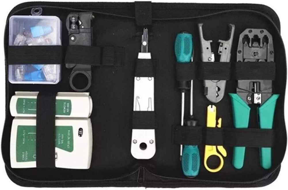 Multi-Functional Ethernet Crimping Kit: 11 Tools for Cat5e & Cat6 Cables