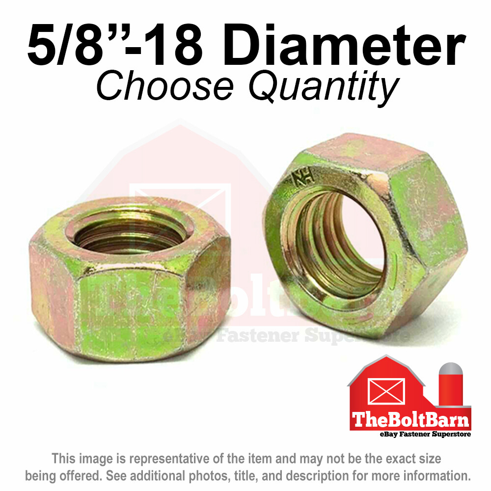 5/8"-18 Grade 8 Finished Hex Nuts Zinc Yellow FINE Thread (Pick Quantity)