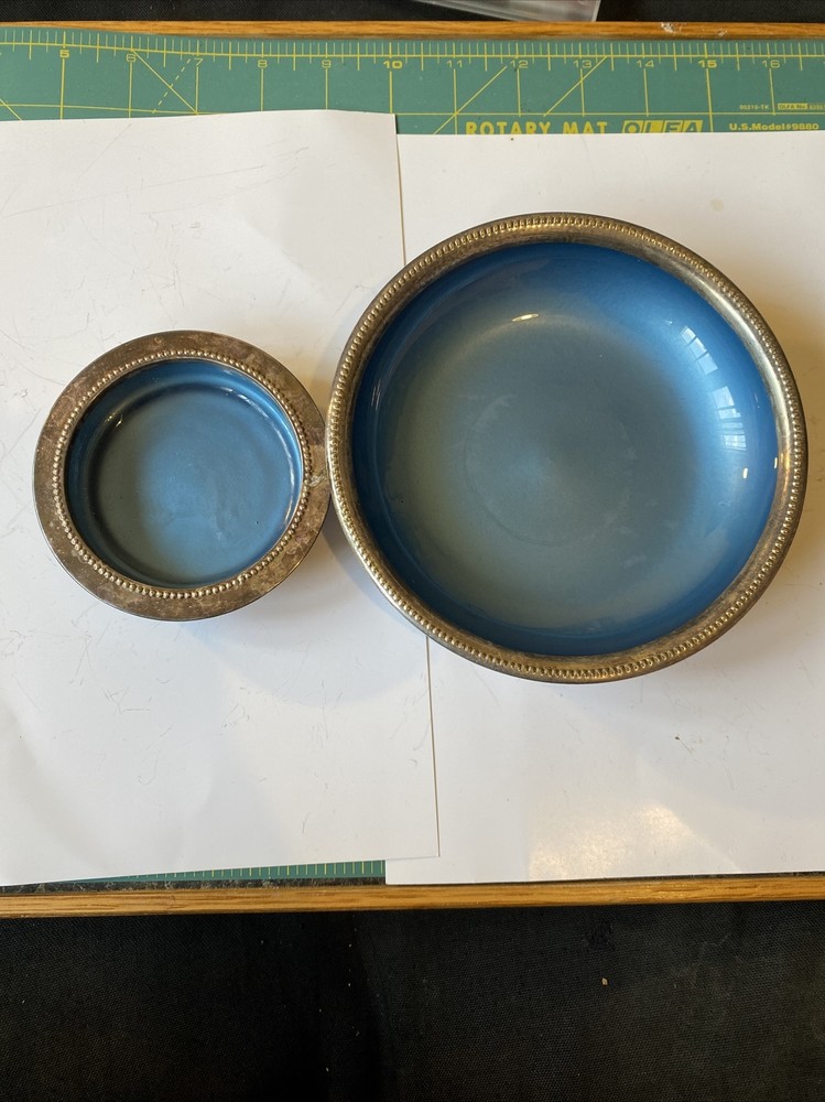 w s blackinton Candy dish and coaster Silver plate with ceramic blue interior