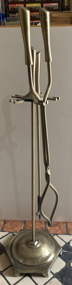 vintage cast iron brass fireplace set