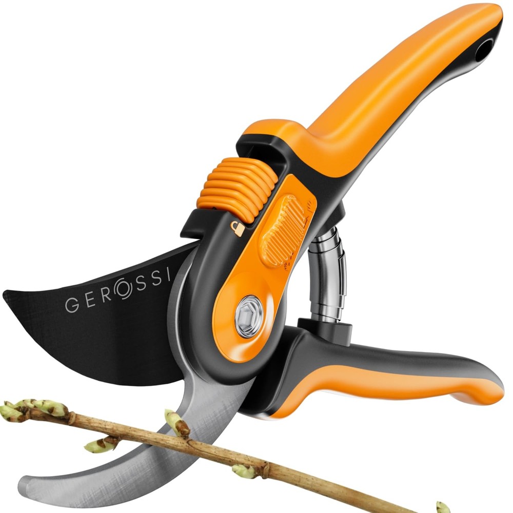 Bypass Pruning Shears with Ultra Sharp Blades - Adjustable Opening, Orange