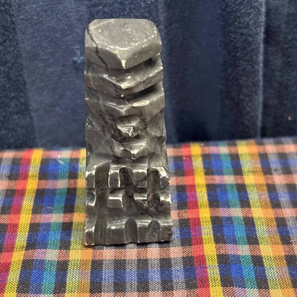 Vintage Bishop Black Marble Onyx Agate Aztec Chess Piece Replacement   C7