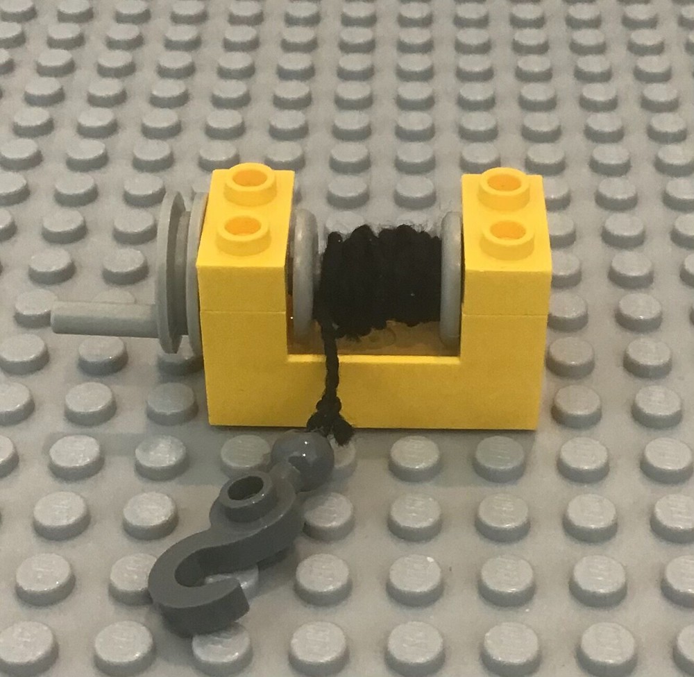 LEGO Yellow String Reel Winch 2x4x2 Lt Gray Drum, String, Handle, Crane Hook