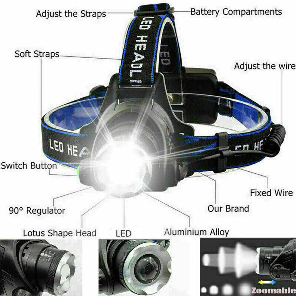 Brightness LED Headlight Headlamp Head Torch Flashlight Work Light Camping Lamp