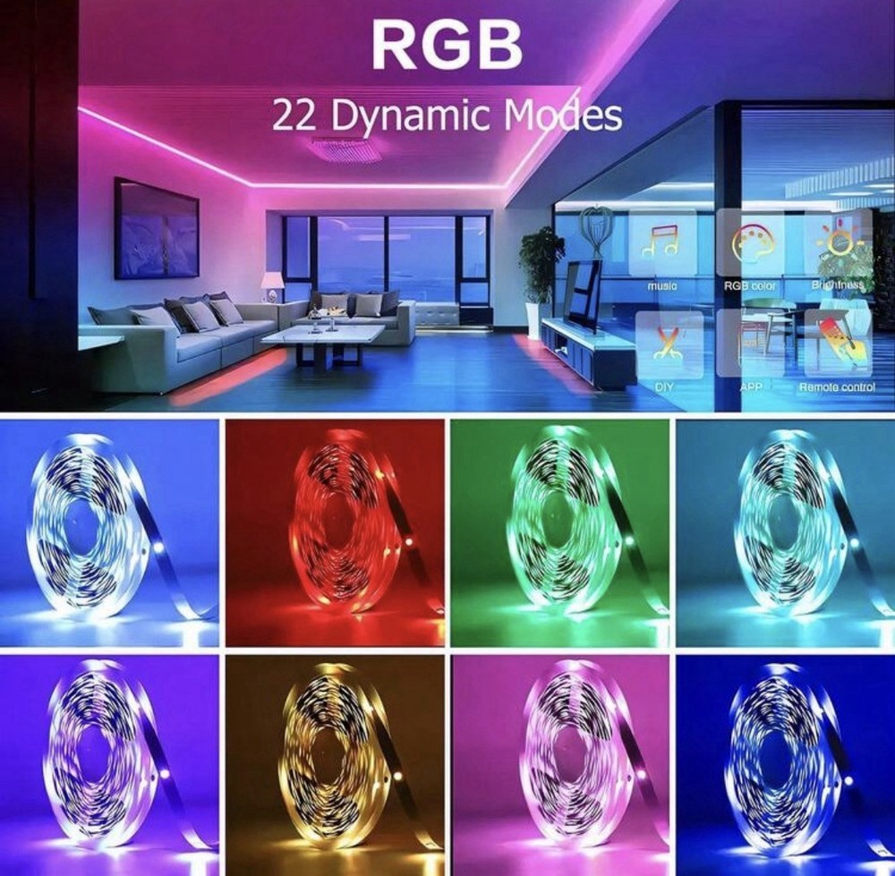 100FT RGB LED Light Strip, App & Remote Control, Alexa Google, 22 Modes