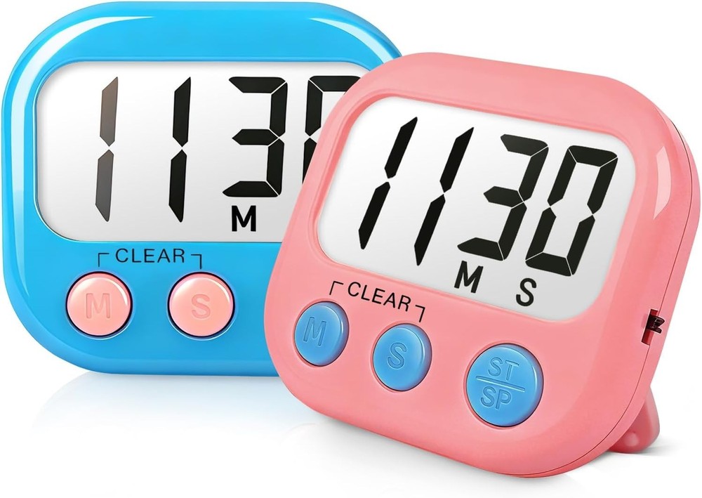 Versatile Classroom Digital Timers - 2 Pack with Memory Feature in Blue & Pink