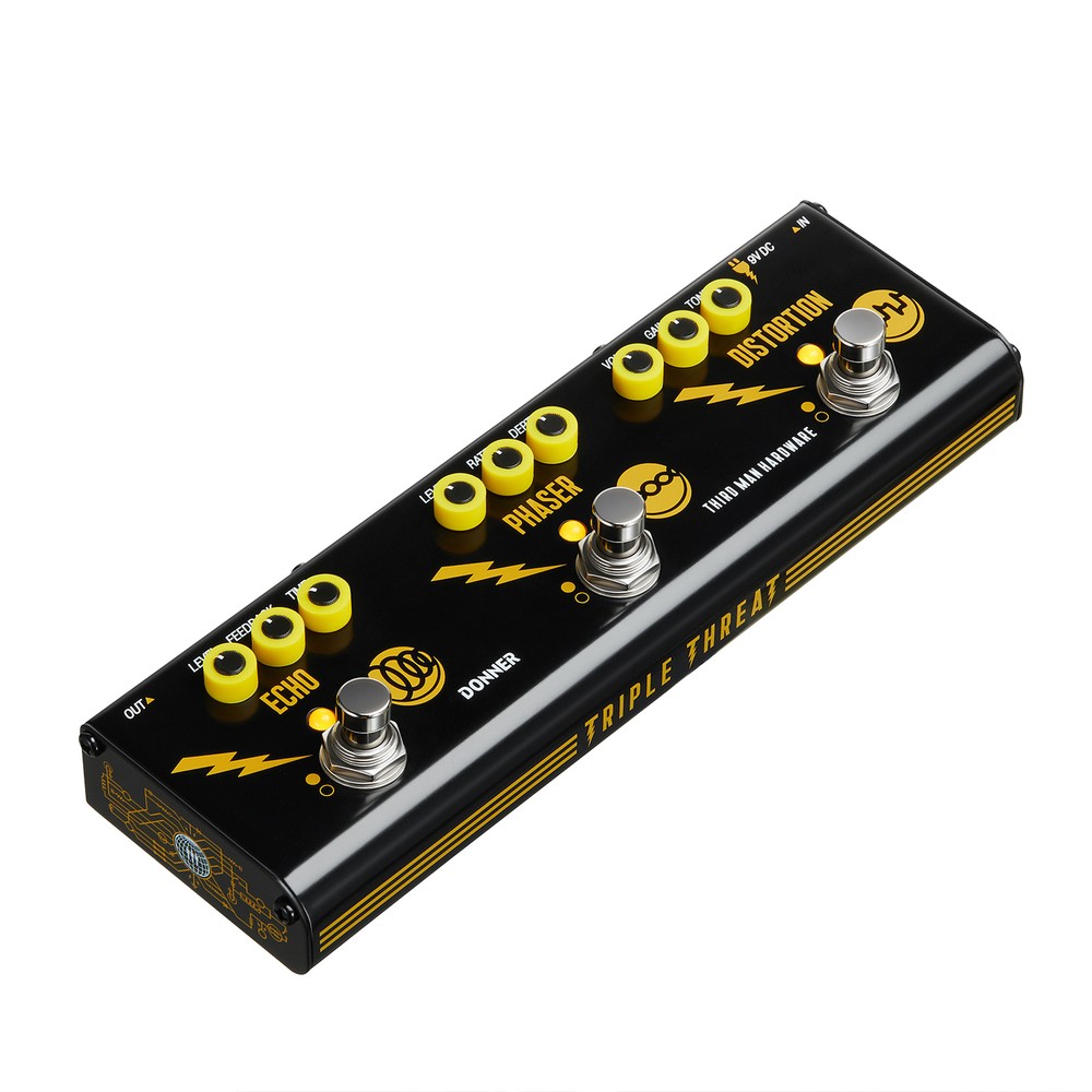 Donner Triple Threat Multi Effects Pedal Echo Phaser Distortion With Adapter