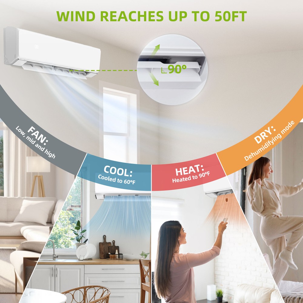 Beuloke 18/24K BTU 2/3 Zone Mini Split AC/Heating System Dual Mini Split