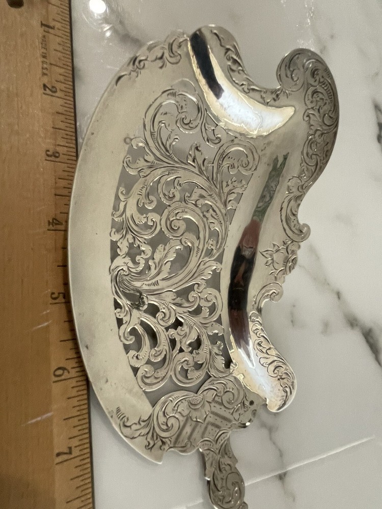 Huge Engraved Cut Work Fish Server Agate Handle Dutch Silver 1859