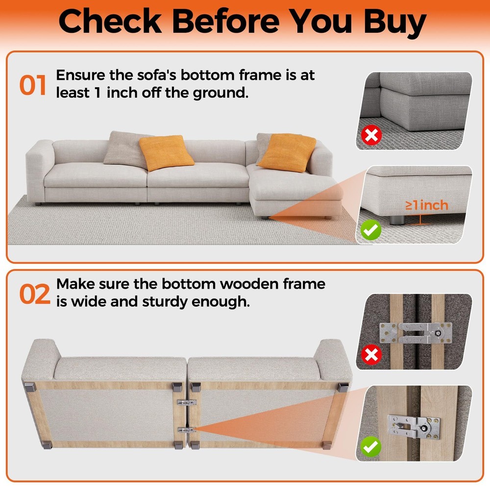 Sectional Couch Connectors 2 Pack+20 Screws Thickened Interlocking Alligator