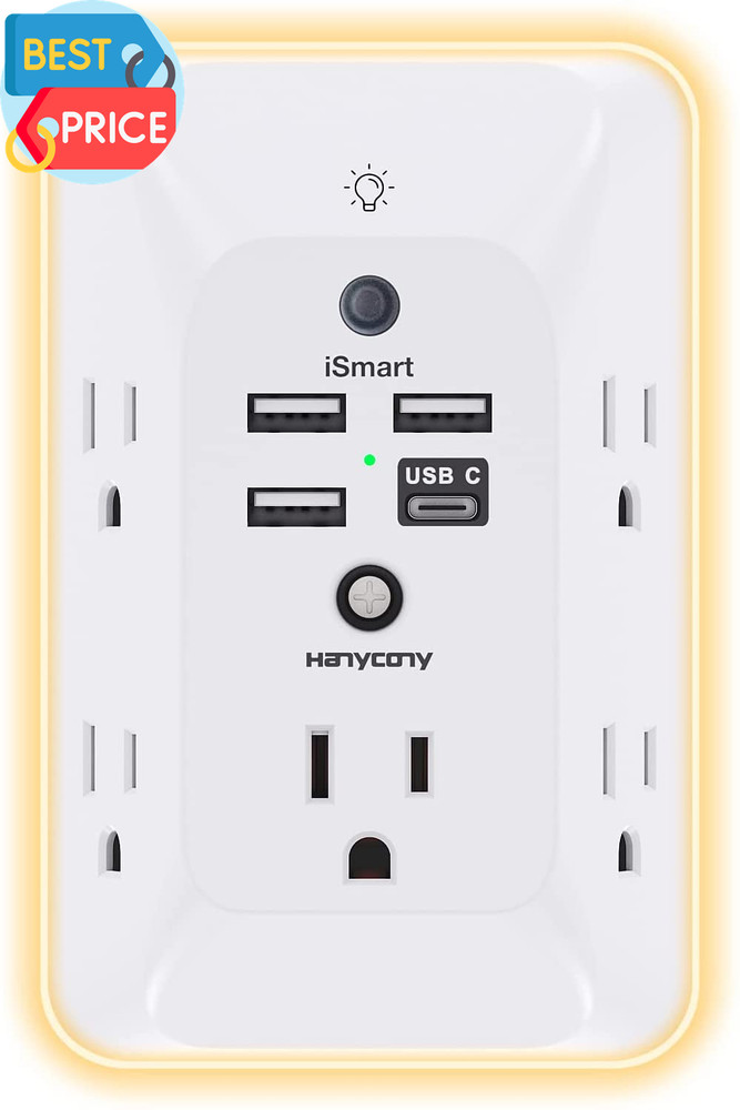 Outlet Extender with Night Light, Multi Plug Outlet, USB Wall Charger Surge Prot