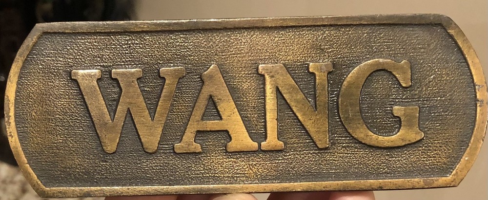 Vintage Wang Laboratories Computing Sign Plaque Computer Brass 5.5” Lowell MA