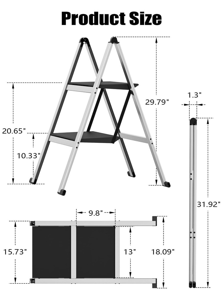 2 Step Ladder,Aluminum Ultra Thin Folding Step Stool,400 Lbs Capacity with An...