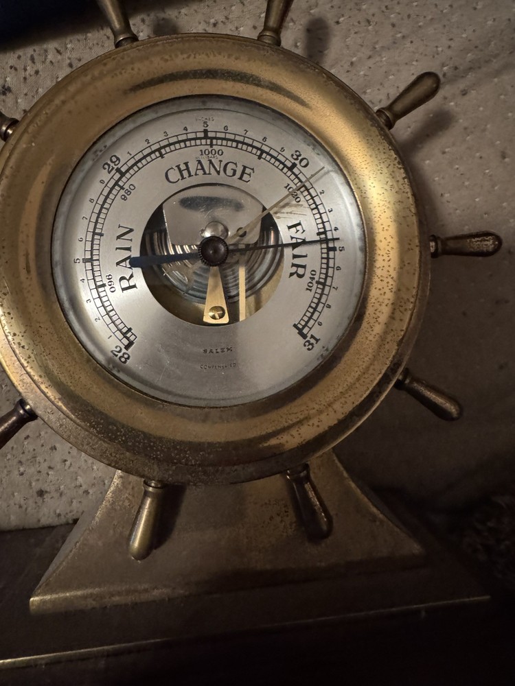 Salem Ship Bells Nautical Clock and Barometer on Stand - Solid Brass - WORKS