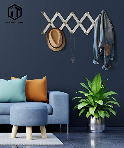 Expandable Wooden Coat 14 Hooks - Regular Size Distressed White (Rustic Style)