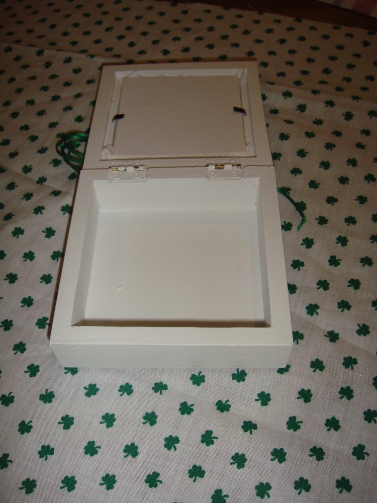 Completed Cross Stitch St. Patrick's Day Trinket Box
