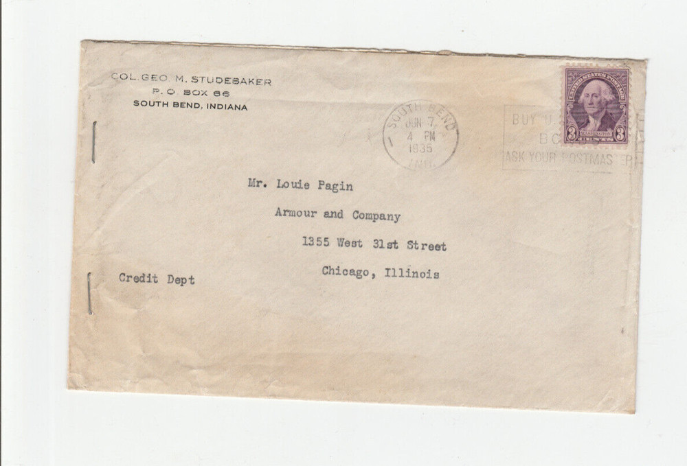 COL. GEORGE M. STUDEBAKER. SIGNED LETTER: 1935