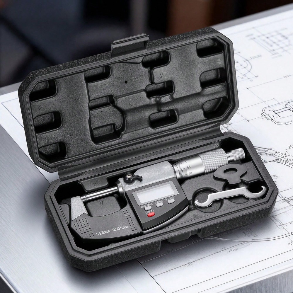 Micrometer Set, Digital Outside LCD Screen, In/Mm Switch, Carbide Tip
