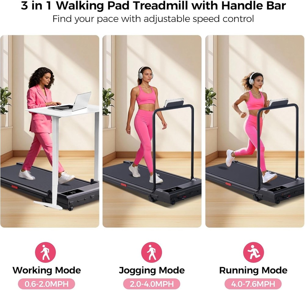 Walking Pad with Handle Bar, 2026 Upgrade Small Walking Pad Treadmill with Incli