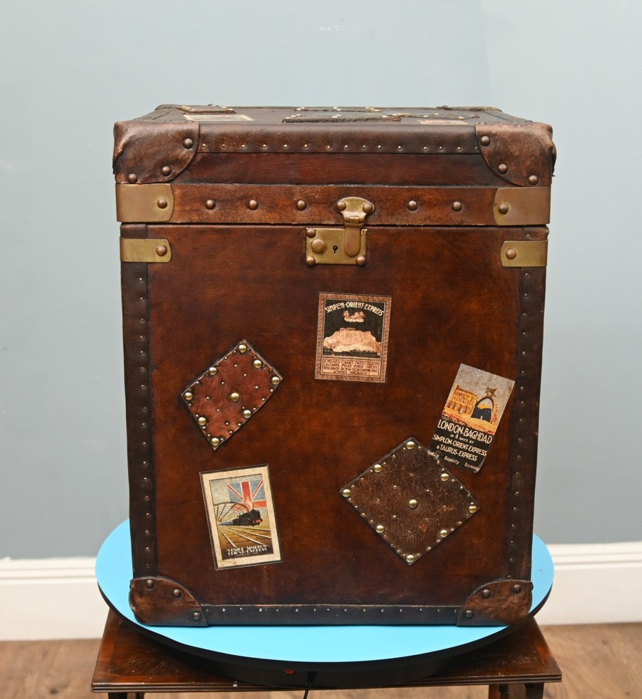 Leather Steamer Trunk Case Vintage Side Table