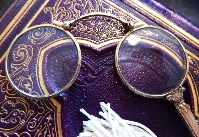 Antique Victorian Working Magnifying Folding Lorgnette Spectacles Eyeglasses