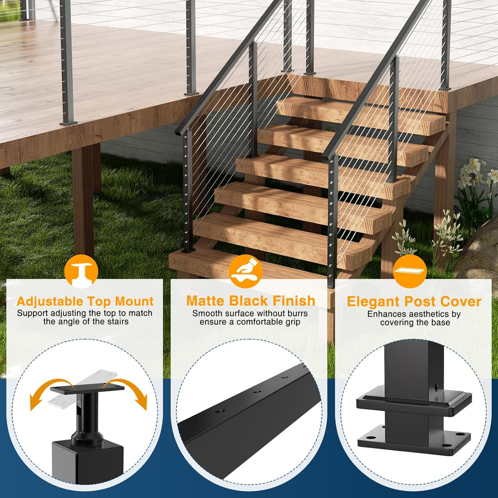 Stair Cable Railing Post 36" (Post 35"X2"X2"), 2 Pack 33° Drilled Adjustable Top