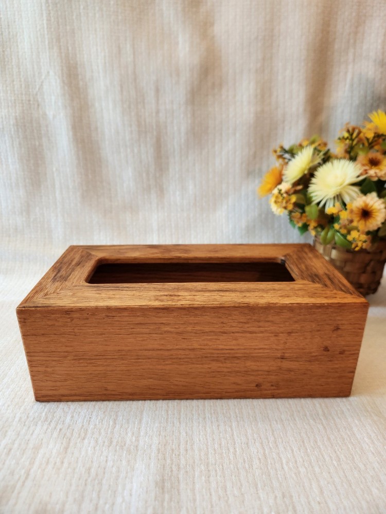 Vintage Handmade Tissue Box Cover Solid Oak Tissue Dispenser Rectangle Rustic