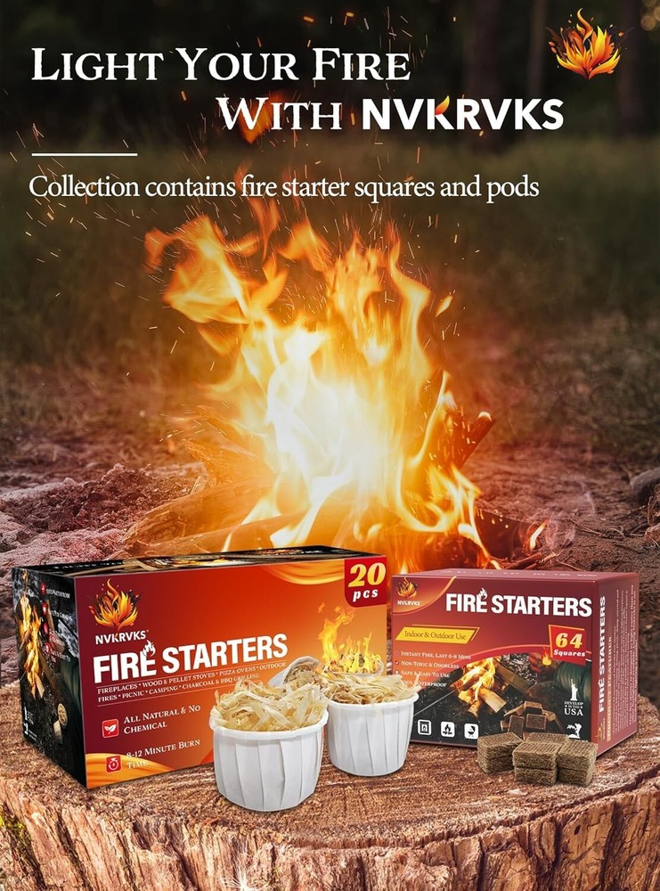 Fire Starter Fire Starter Cubes, 64 Mini Square Charcoal Firestarter Squares for