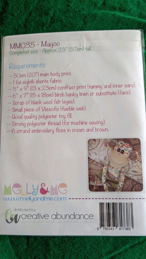 MELLY & ME PATTERN FOR A STUFFED MONKEY--UNOPENED