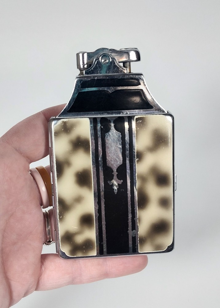 1930's Art Deco Ronson Mastercase Lighter Cigarette Case Tortoise Shell Works