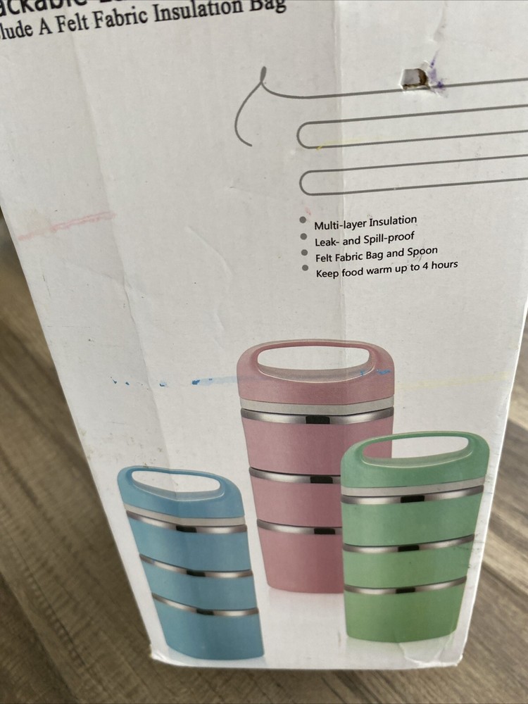 Lille Home Stackable Lunch Box Fabric Insulation Bag Spill-proof 3-tier /ar