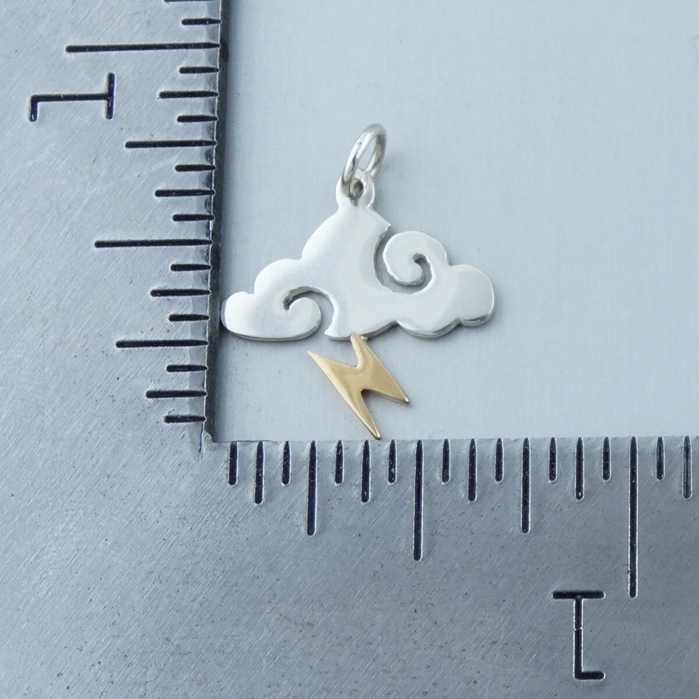Cloud Charm w/ Bronze Lightning Bolt - 925 Sterling Silver Storm Thunder Gift