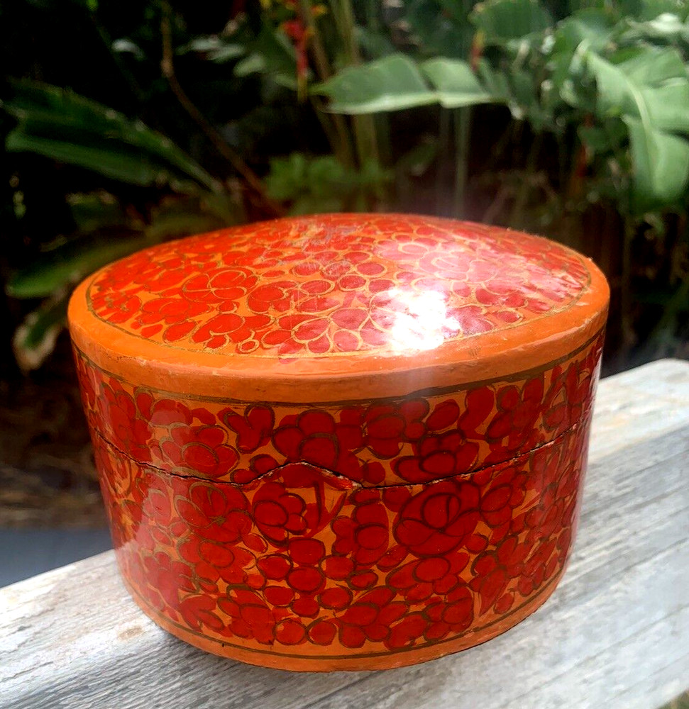 Vintage Orange Boho Kashmiri Box - Boho Trinket Box