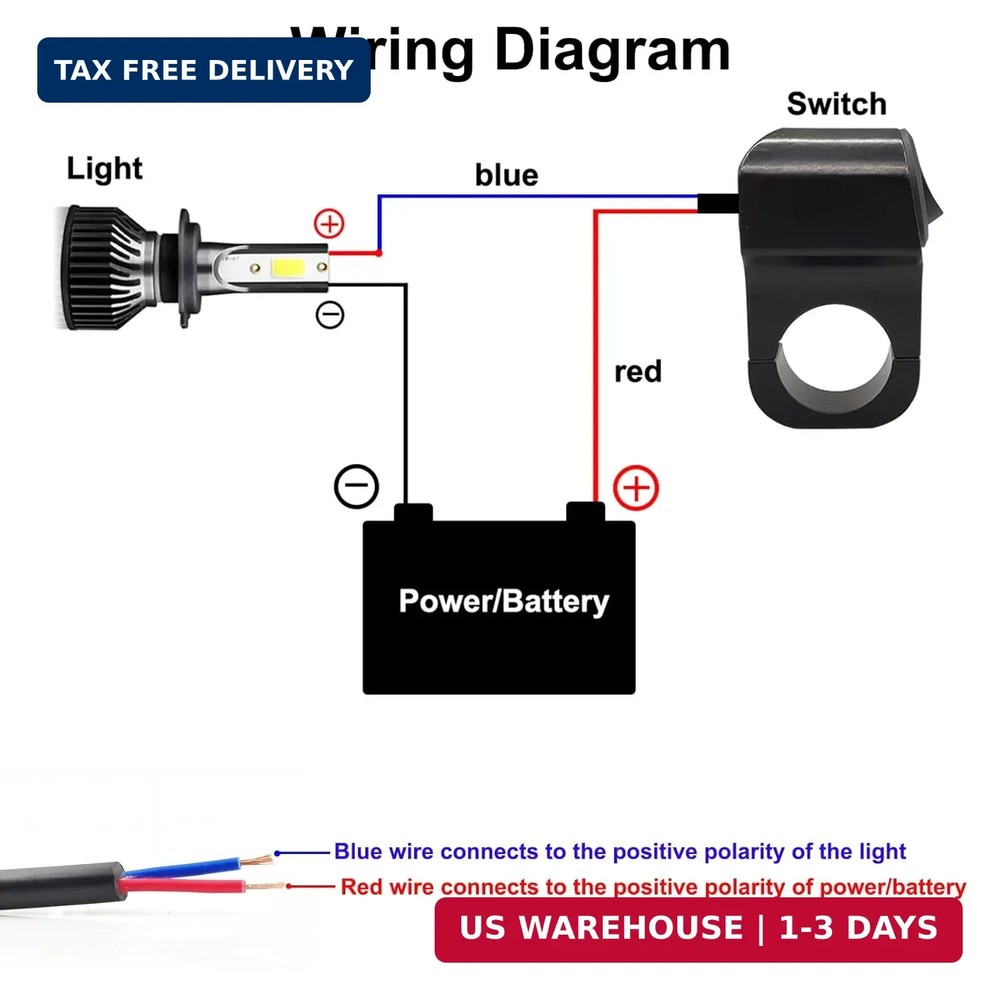 Handlebar Switch 7/8" for Motorcycle, 12V ON-Off Light Switch with Black Push Bu