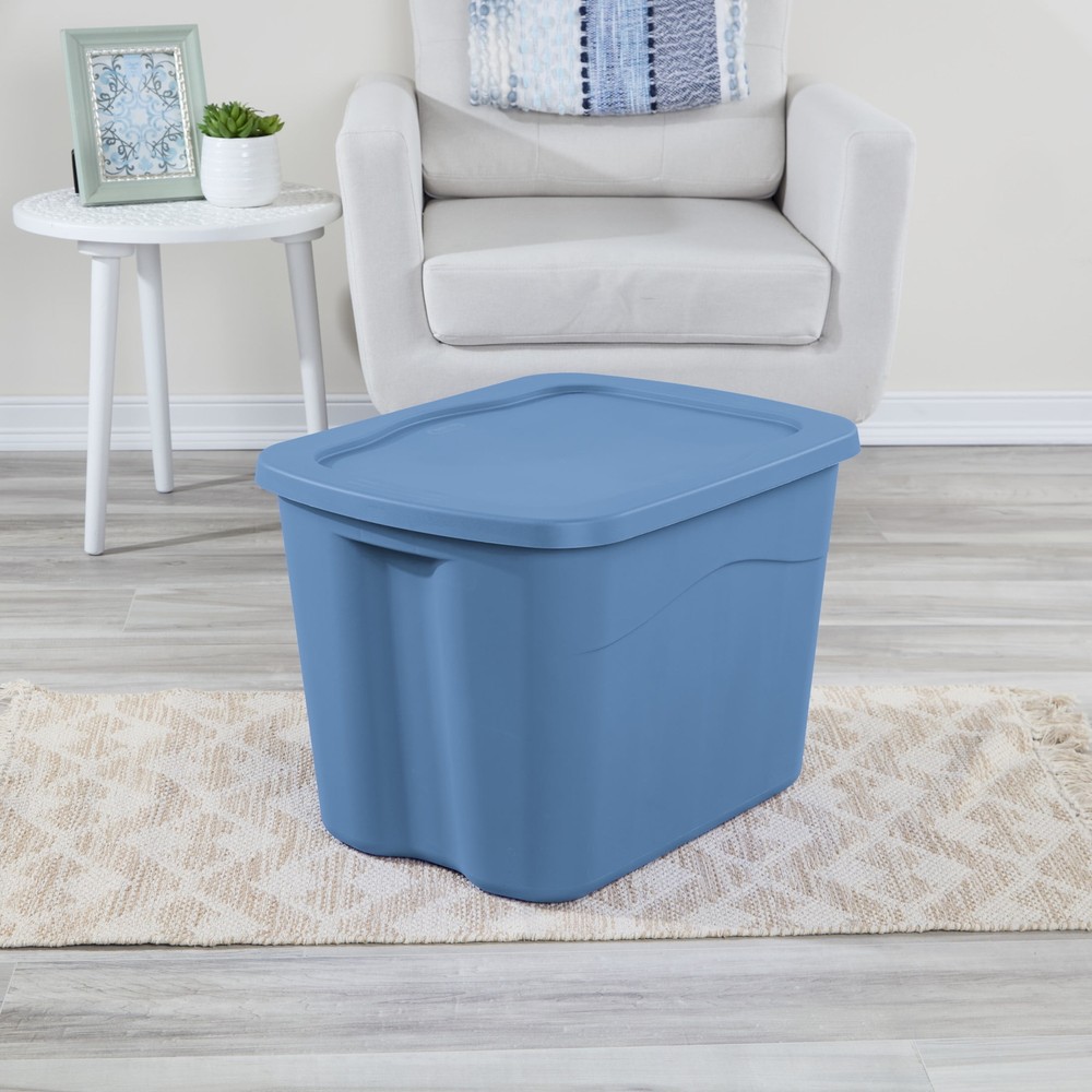 18 Gallon Plastic Storage Container with Snap-on Lid, Light Blue, 8 Pack！