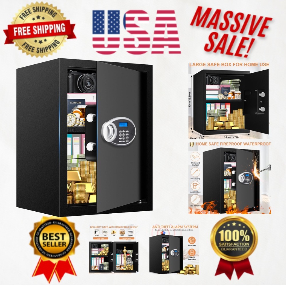 Fireproof Digital Safe with Removable Shelf - For Documents, Money, Valuables