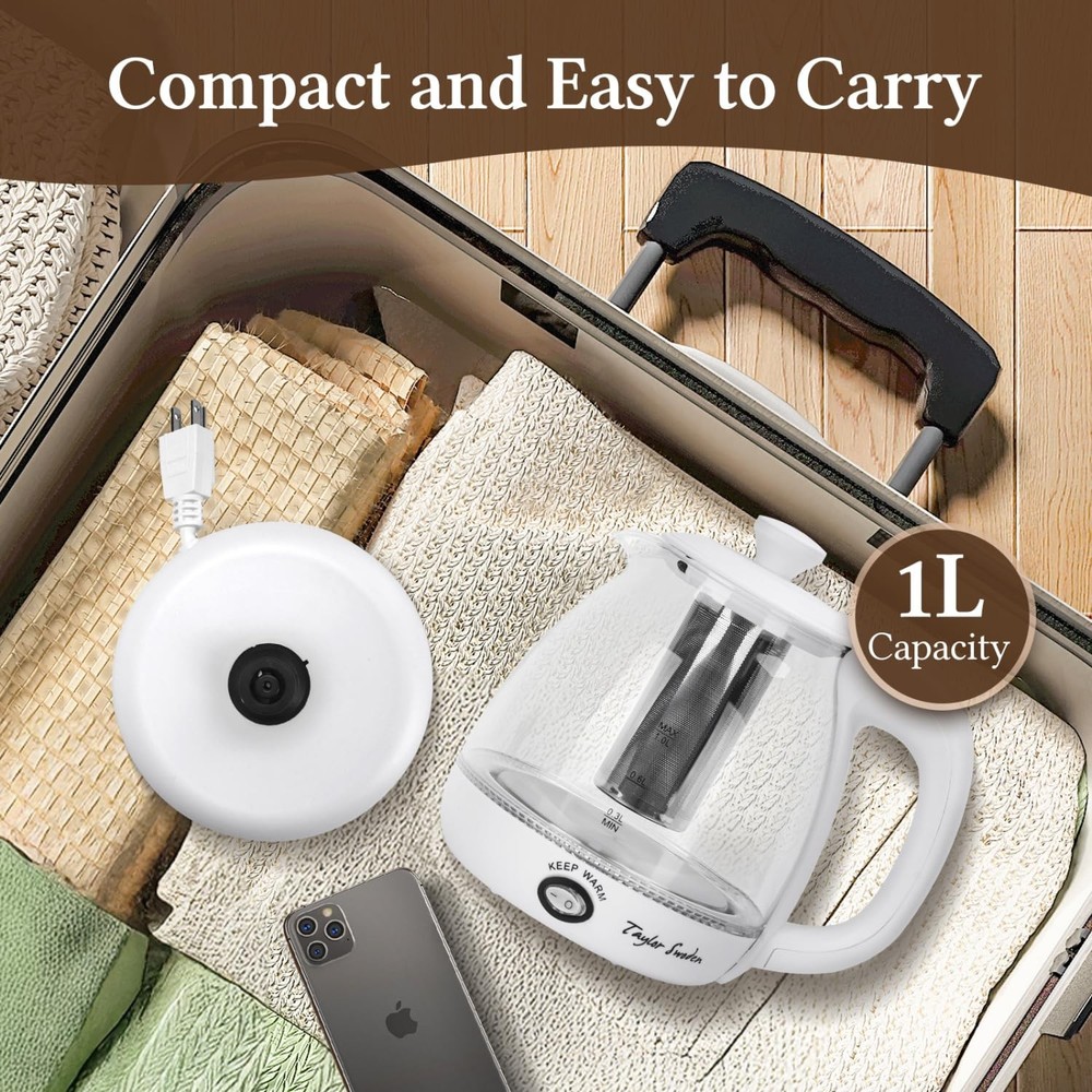 Electric Kettle with Tea Infuser, 1L Small Electric Tea Kettle with Keep Warm...