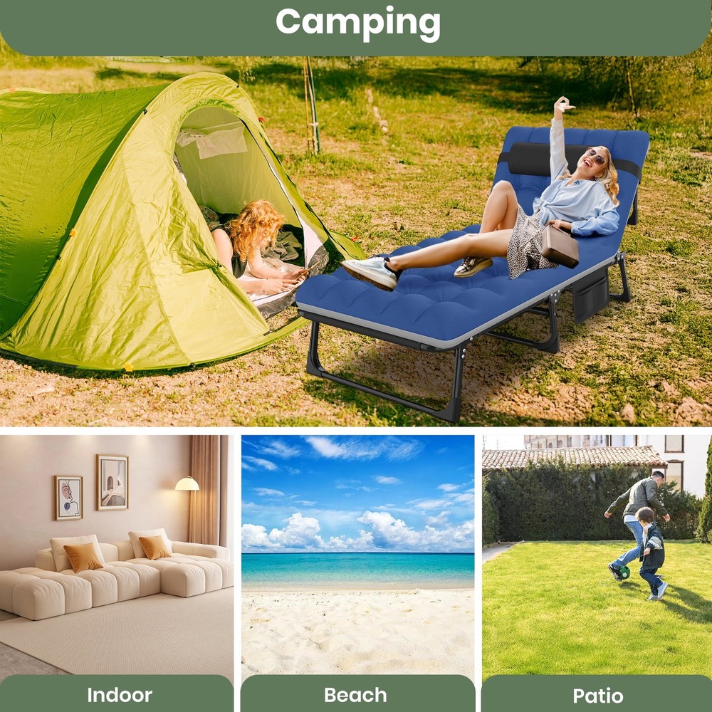 Portable Folding Camping Cot with Mattress, 29" Wide Multi-Position Folding Chai