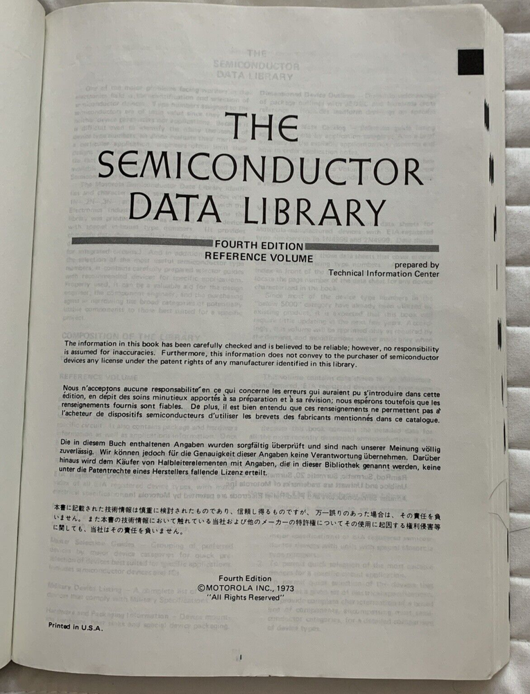 Vintage 1973 MOTOROLA Semiconductor Data Library Reference Volume 4th Edition