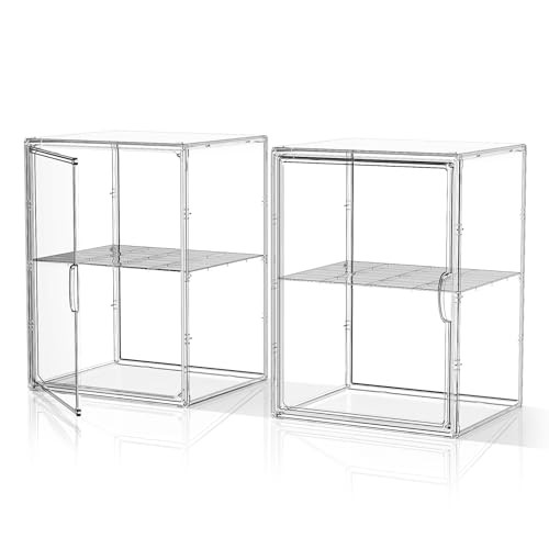 Acrylic Clear Display Case, Stackable Plastic Storage Bins with Shelf, XXL-2PCS