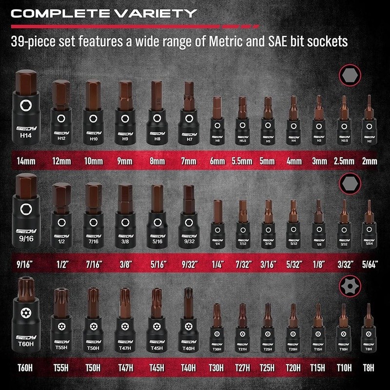 73 Pcs Professional Impact Socket Set Hex Torx Ratchet Case Deep Shallow Sockets