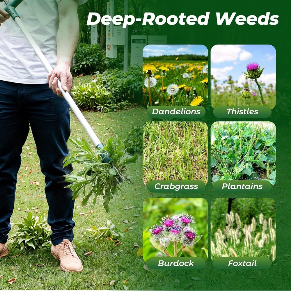Walensee Weed Puller, Stand Up Weeder Hand Tool, Long Handle Garden 3 Claws