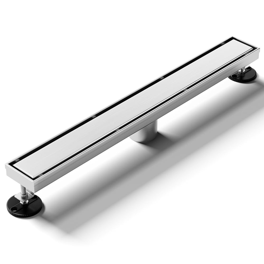 Linear Shower Drain 12 Inch, Shower Drain with 2-in-1 Tile Insert Panel, Brus...