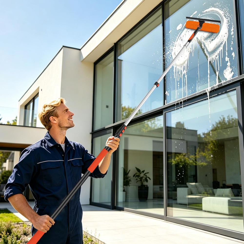26FT Telescoping Window Squeegee Kit | 2-In-1 Professional Window Washer & Micro