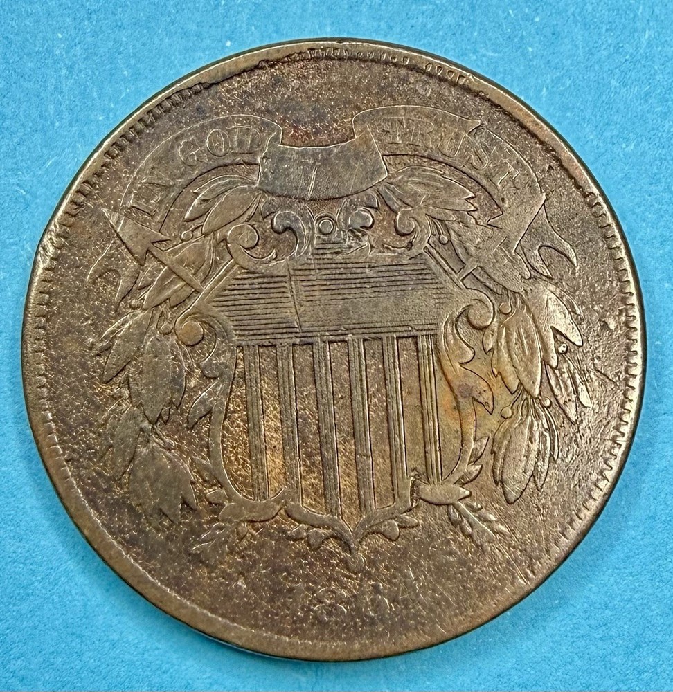 1864 US Two Cent Copper Coin Historic Issue