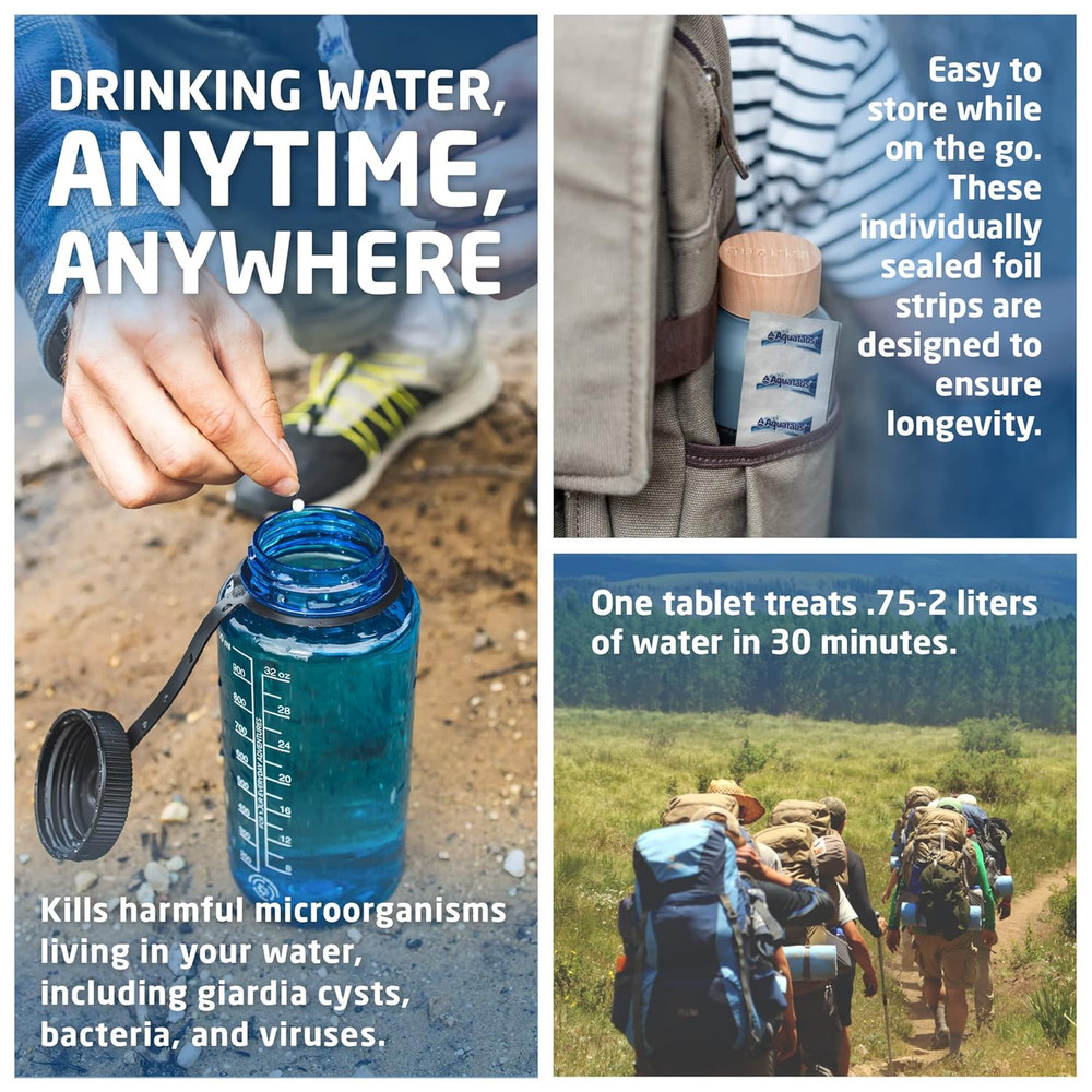 49Mg Water Purification Tablets (100 Pack). Water Filtration System for Hiking,